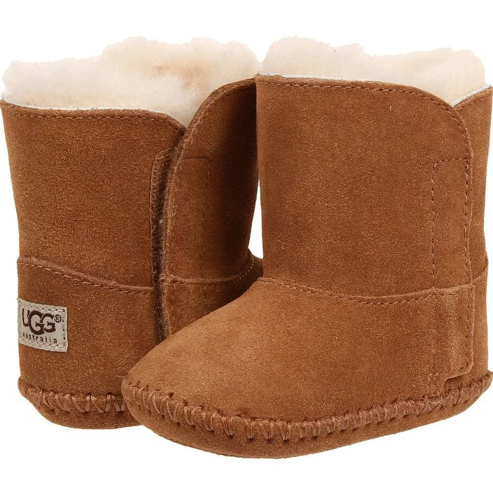NIB UGG INFANT BOY'S GIRL'S‎ SUEDE SHEARLING BOOTIES CHESTNUT BROWN